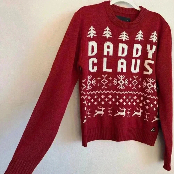 American Stitch Men’s Red Knit Daddy Claus Long Sleeve Pullover‎ Holiday Size L - Picture 5 of 10